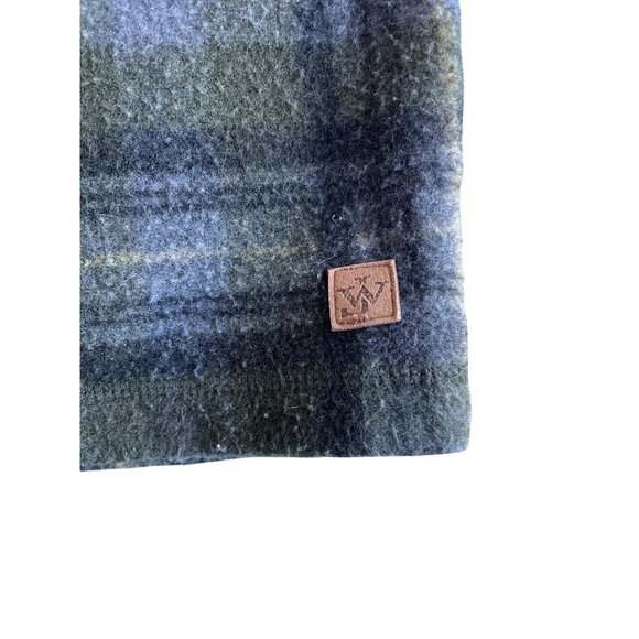 John Wayne 2XL Green & Gray Plaid Pullover Shirt With Leather Trim Wool Blend - Picture 7 of 8